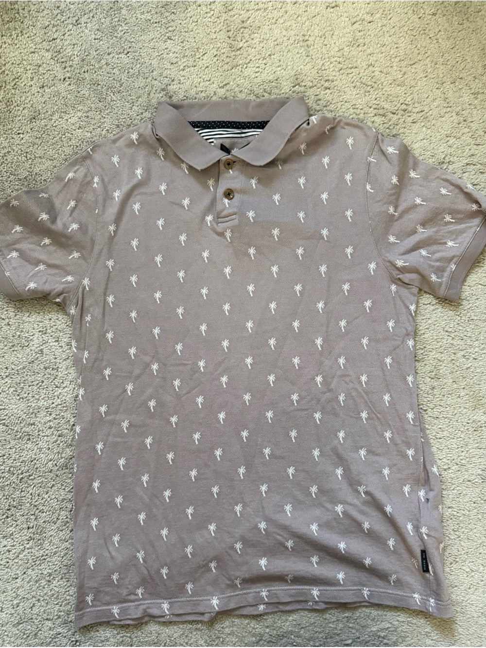 Ted Baker London Palm-Print Polo in Light Taupe with White Motif